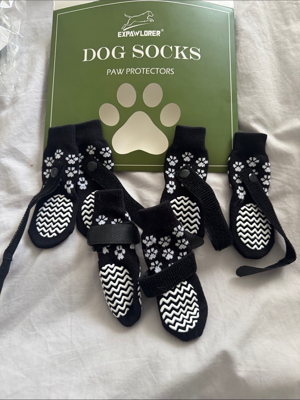Black Paw-Print Non-Slip Dog Booties with Adjustable Strap